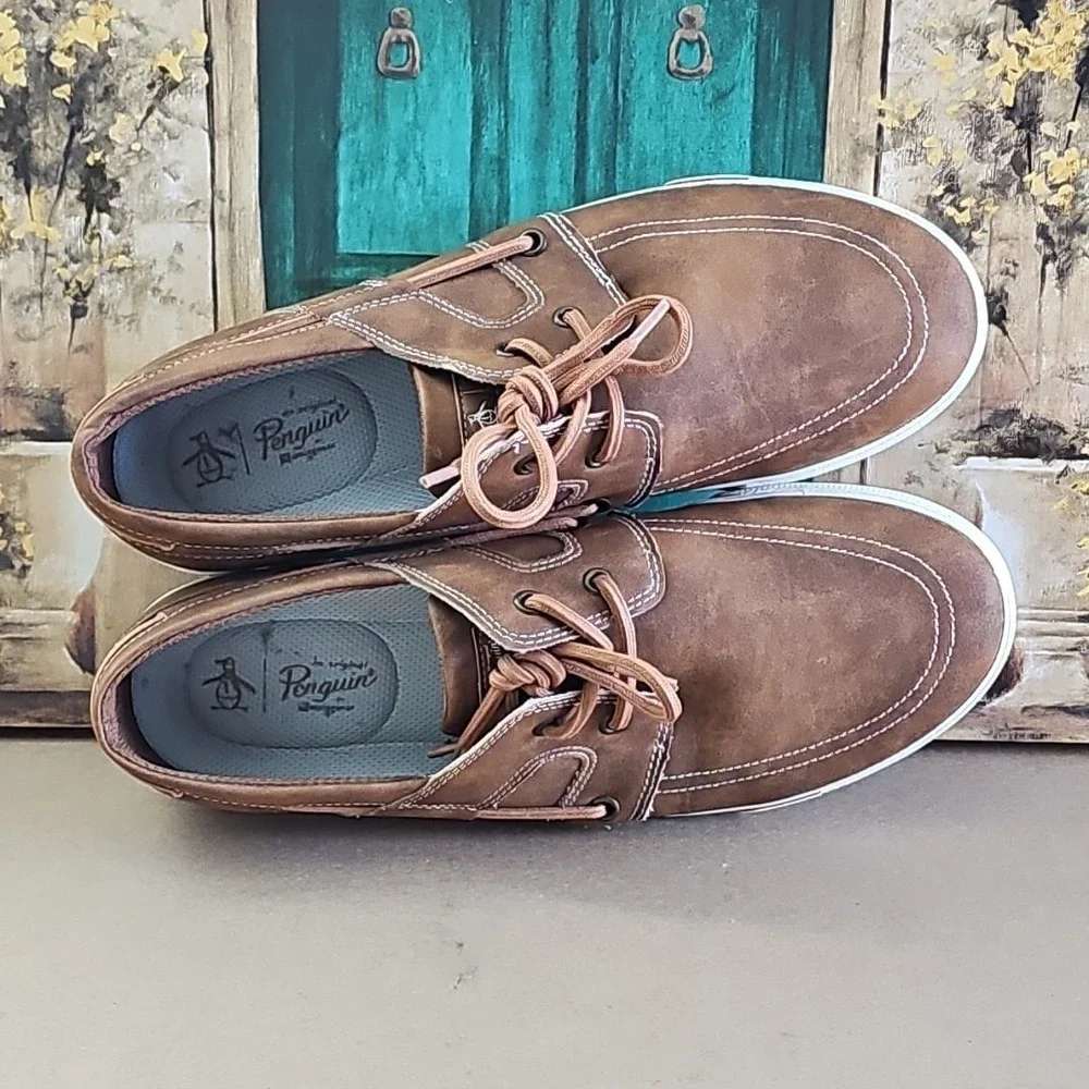 Original Penguin Barrow Boat‎ Lace Mens Brown Loafers & Slip Ons Boat Shoes 11.5